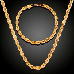 ⭐  2pc. Diamond Cut Rope Set 22" Chain and 7.75" Bracelet 4mm Wide 18K Gold⭐
